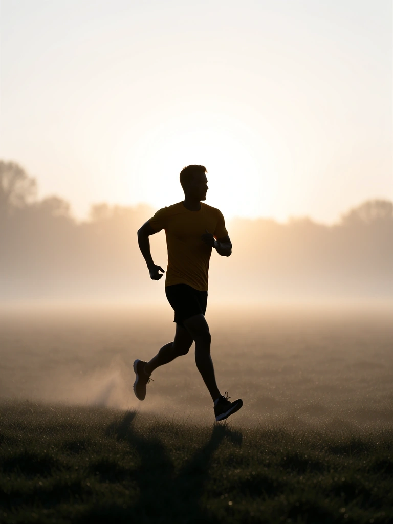 Person beim Morgensport im Nebel