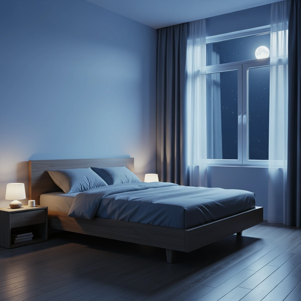 Ruhevolles Schlafzimmer bei Nacht